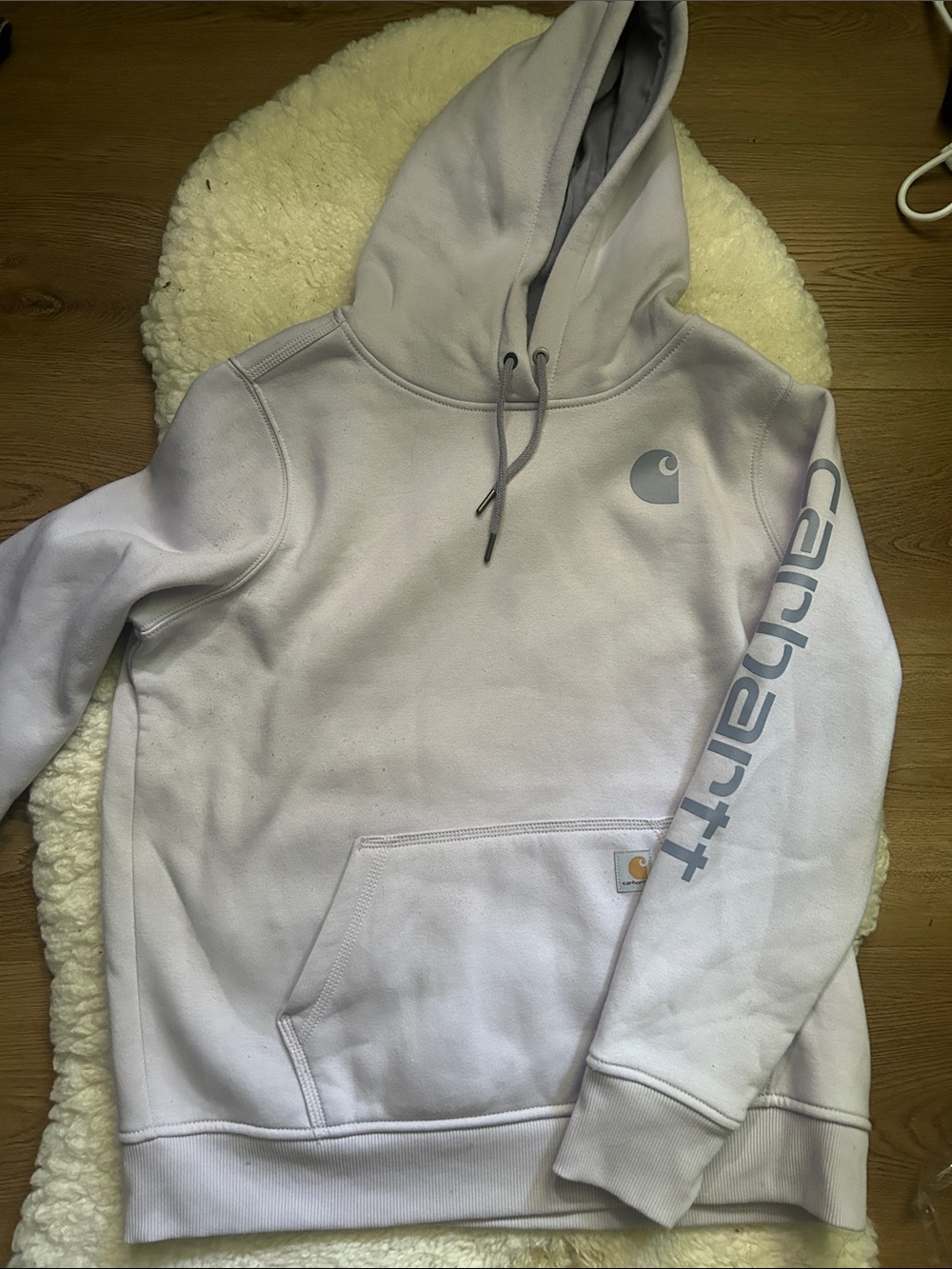 New Carhartt Women's Light Lavender Crewneck Hoodie with Sleeve Logo